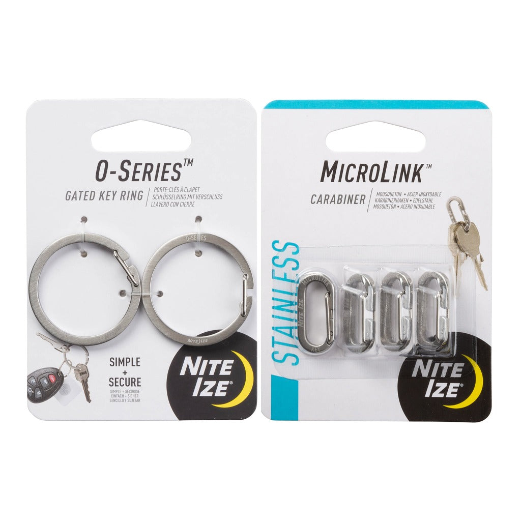 Oキーリングとマイクロリンクカラビナーのパッケージ